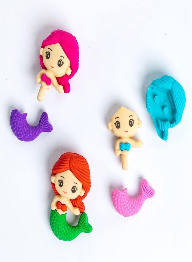 JMK CRAFTS ممحاة حورية البحر من JMK CRAFTS للأطفال | ممحاة أقلام رصاص مطاطية برسومات كرتونية لطيفة للبنات | أدوات مكتبية غير سامة وممتعة للمدرسة وهدايا أعياد الميلاد | عبوة من 8 ممحاة ملونة - Image 3